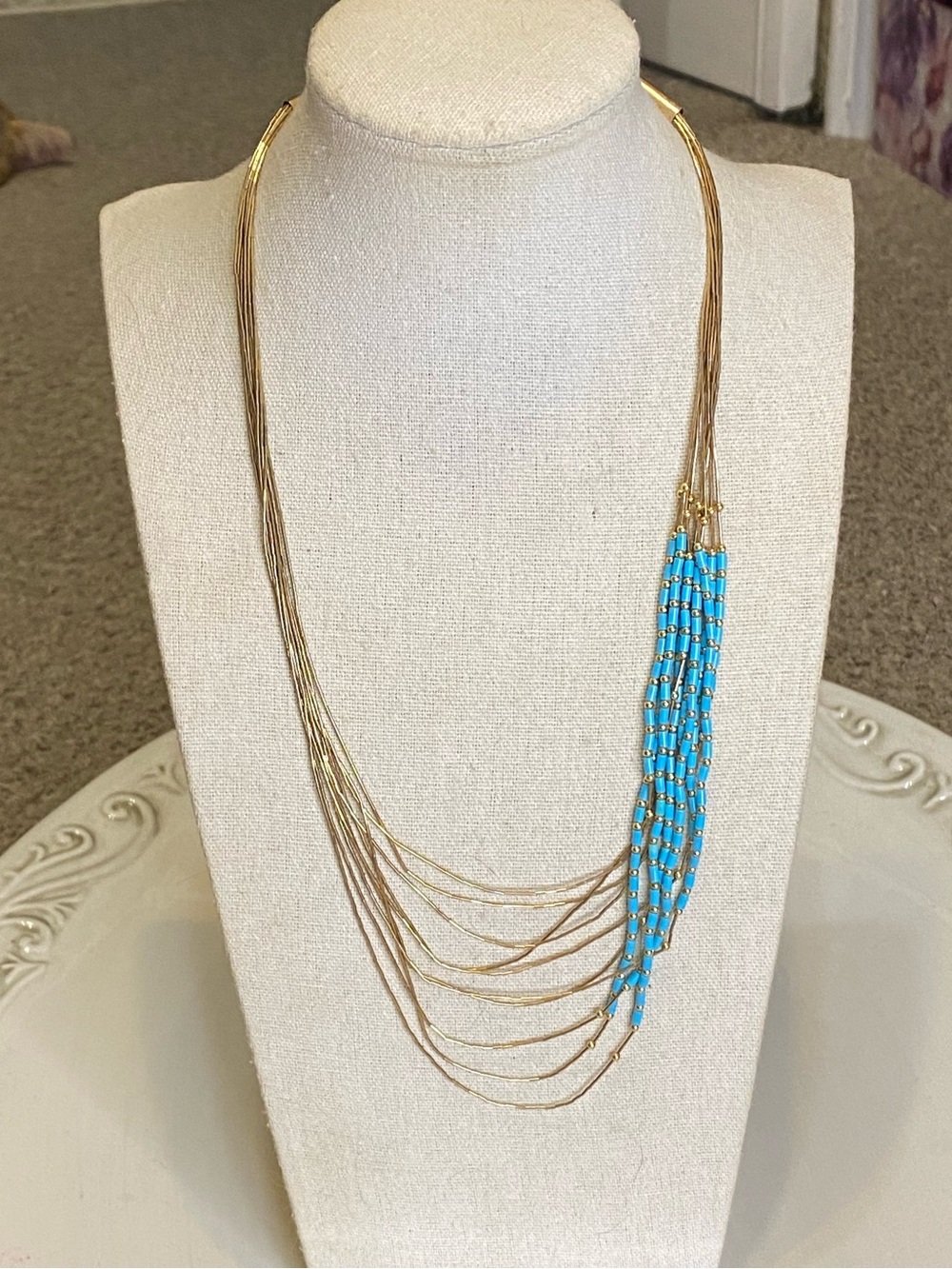 12K Gold Filled Liquid Necklace Turquoise Color